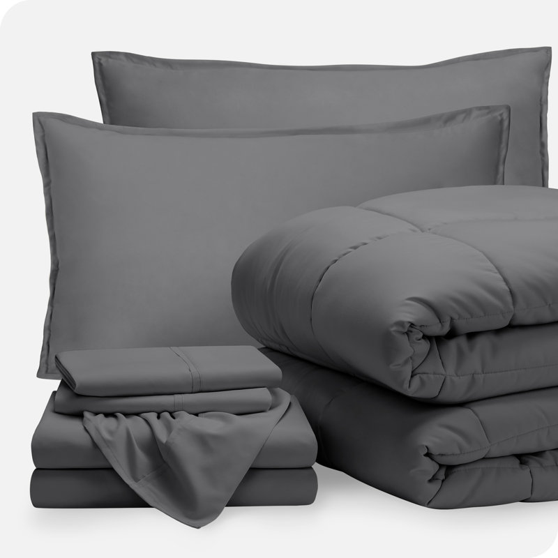 Microfiber Bed-In-A-Bag, California King Comforter + 6 Additional Pieces, Gray/Gray