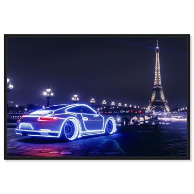 Bright Neon Car Paris Canvas Neon Art Prints by