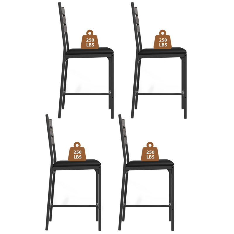 Bar Stools, Wooden Barstools, Faux Leather Upholstered Bar Chair, Gray, 2