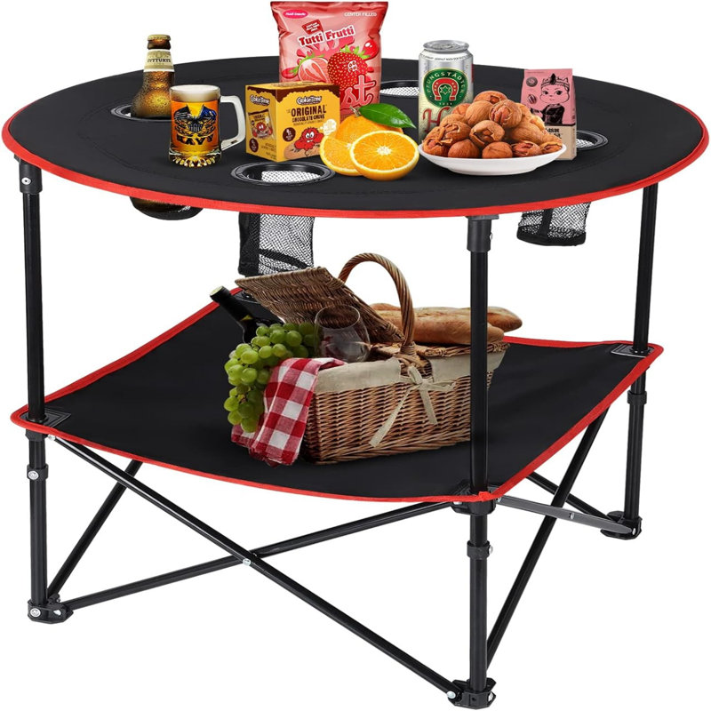 Table d'appoint pliante avec 4 porte-gobelets, toile 600d