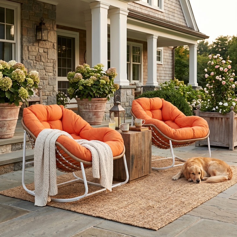 Cini Wicker Outdoor Chair, Orange, White/Natural