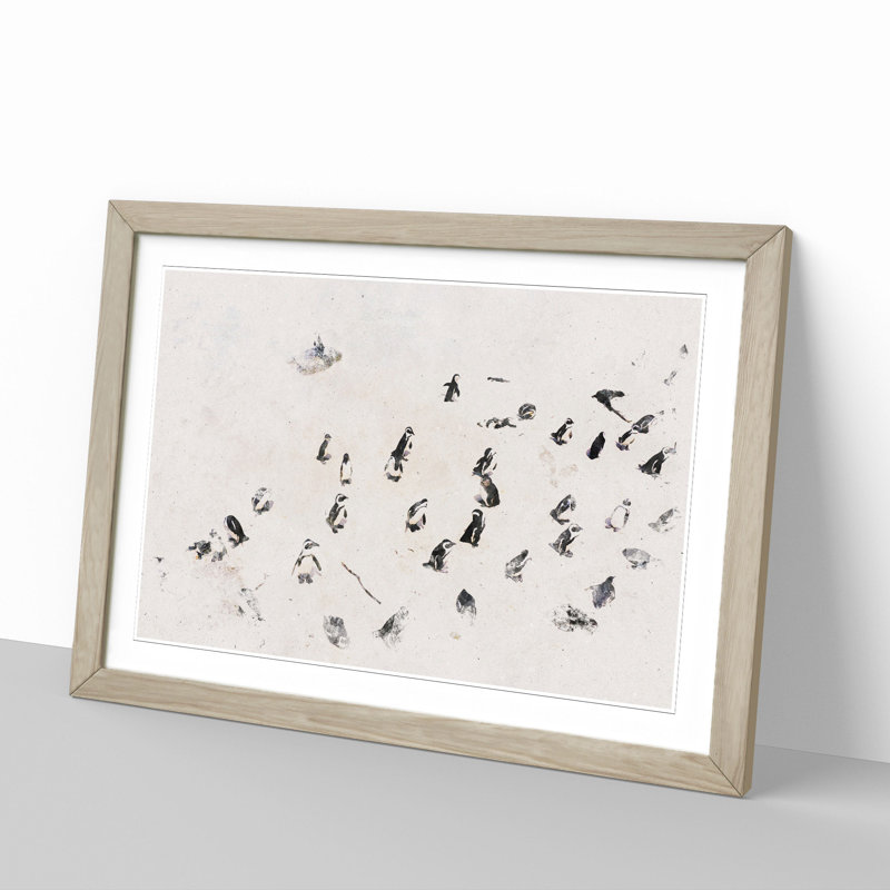 Penguin Beach - Picture Frame Graphic Art, Oak Framed, 65cm H x 90cm W x 2cm D