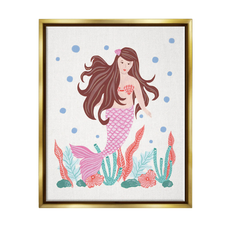 " Underwater Scene Mermaid Bubbles " by Aralma, 21" H x 17" W x 1.7" D, Metallic Gold Floater Frame