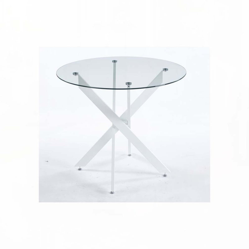 Table de salle à manger ronde avec pieds en métal et verre trempé