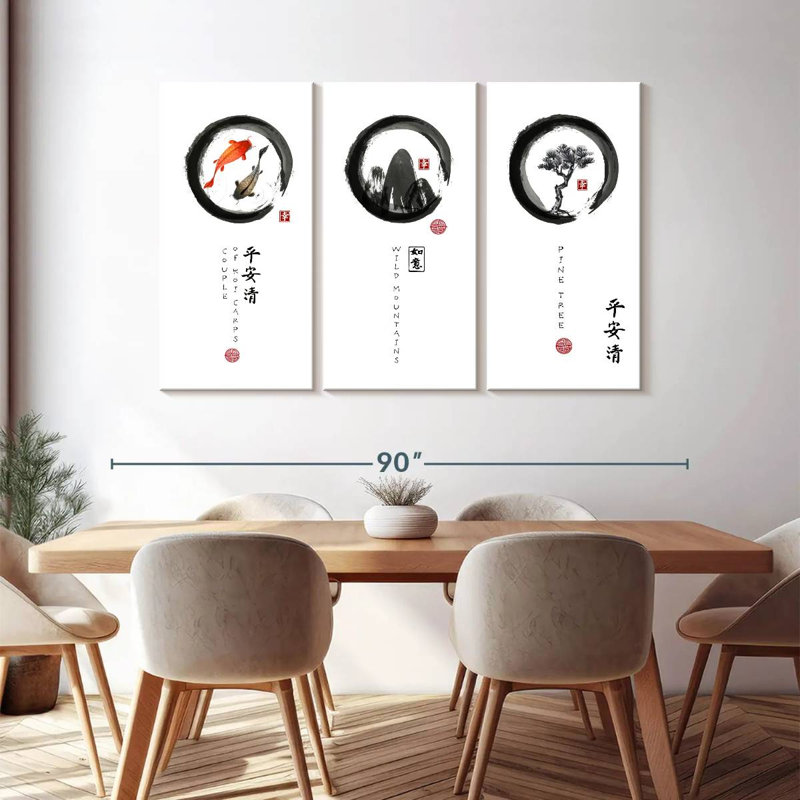 Ensemble de 3 cercles zen sur toile Zen, H 48 po x l 74 po x P 1,25 po