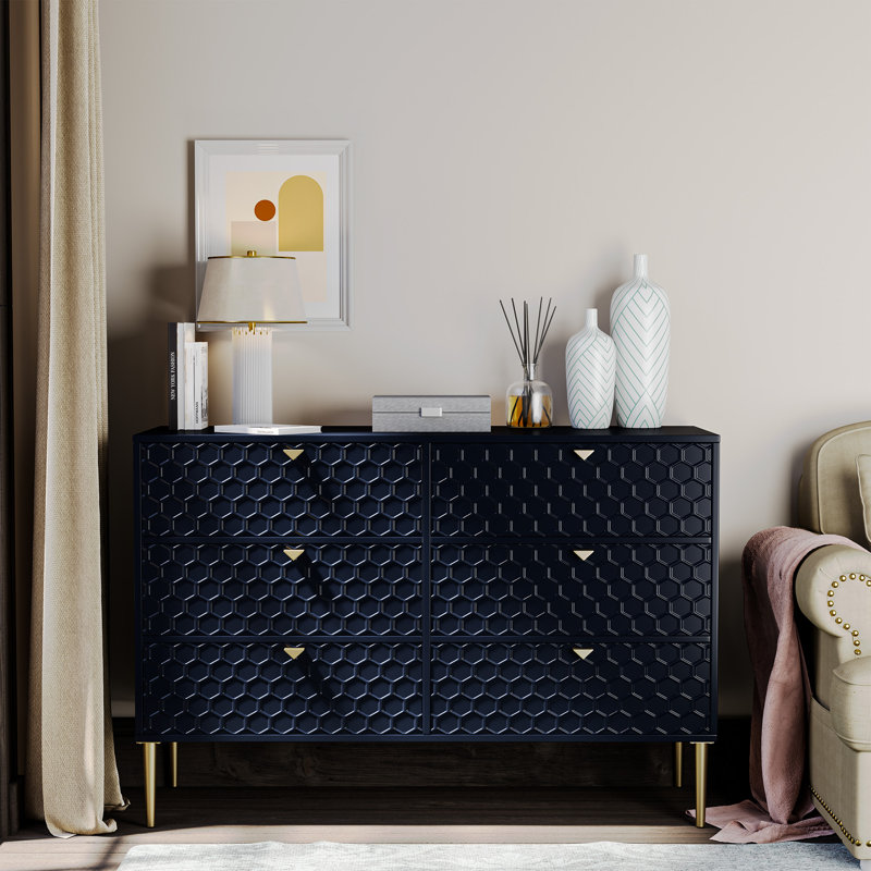Lucresia High Gloss 6-Drawer 47.8" W Dresser & Chest, Blue
