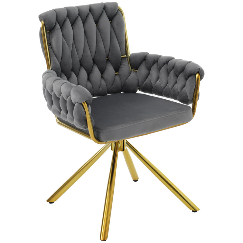 Avakate 46cm H Velvet Upholstered Metal Armchair, Grey, 2