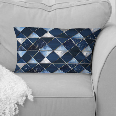Blue White Modern Triangles VI - Modern Lumbar Pillow