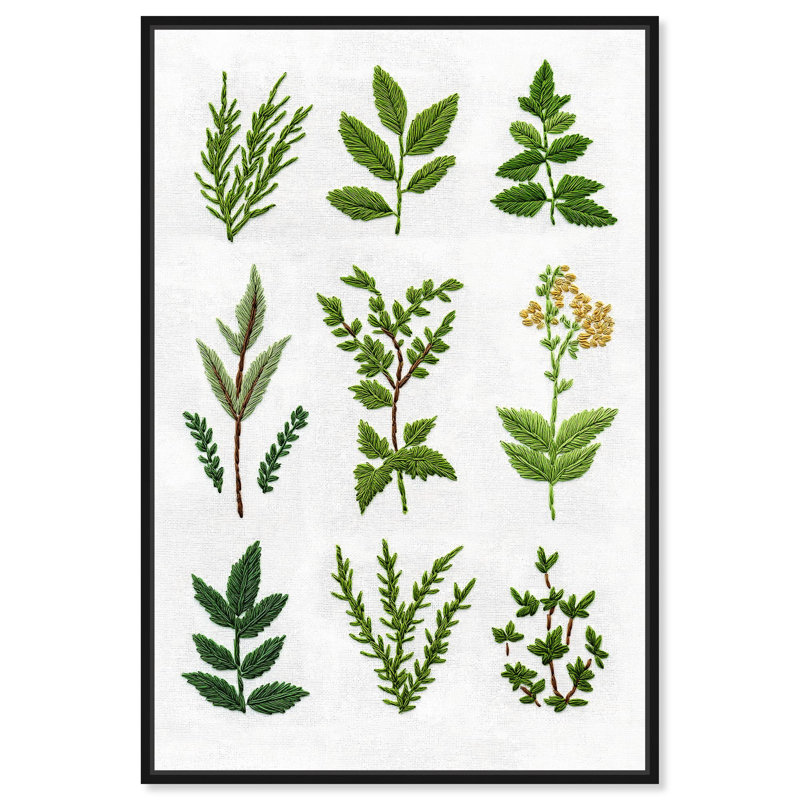 «Needlepoint Nature I», impressions florales sur toile par , Structure noire, H 16 po x l 11 po