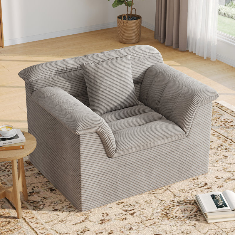51" Comfy Modular Corduroy Sofa Chair, With Throw Pillow For Living Room Bedroom, No Assembly Needed, Light Gray