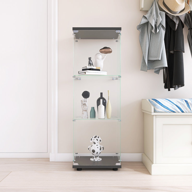 Glass Display Cabinet With 3 Shelves, One-Door Curio Cabinet, Accent Cabinet, Black