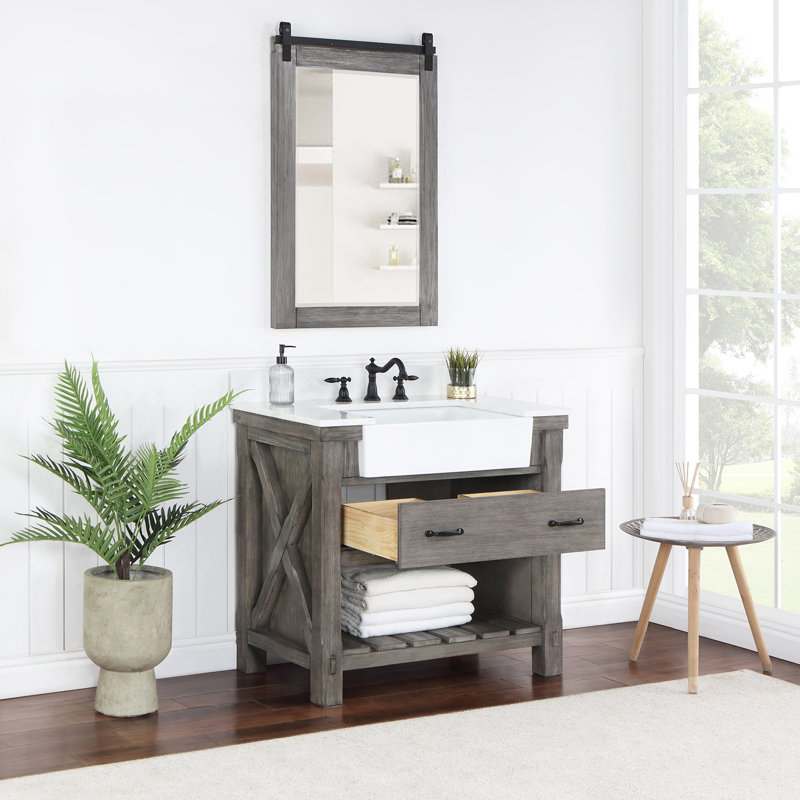 Ensemble de meuble-lavabo simple 36 "avec miroir Villareal, Gris classique