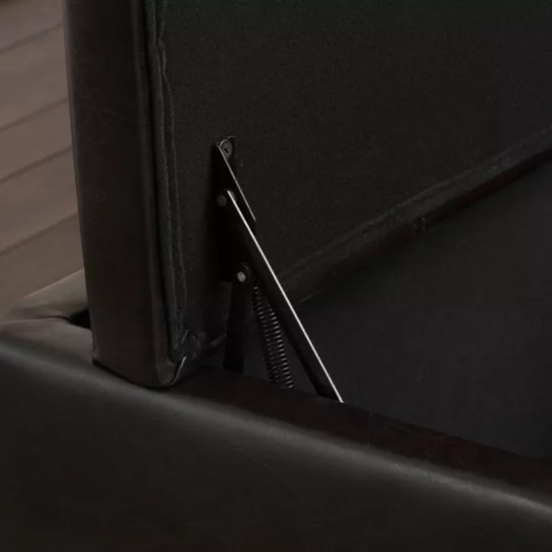 Repose-pieds avec rangement Lannie, double plateau, similicuir brun riche, 48 pouces