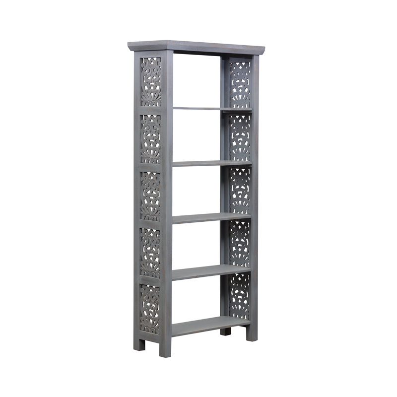 Chouteau 75"H Accent Bookcase w/ Scroll Work, Gray