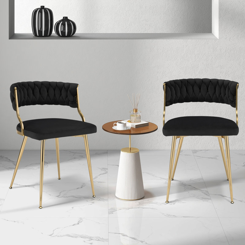 49cm H Velvet Upholstered Metal Accent in Black