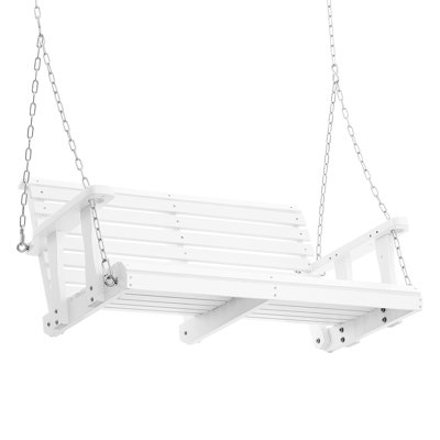 Banc de balançoire en bois de 4 pi pour l'extérieur, capacité de 880 lb, chaise robuste avec suspension, blanc, structure résistante aux intempéries et au jardin, charge ergonomique, installation facile