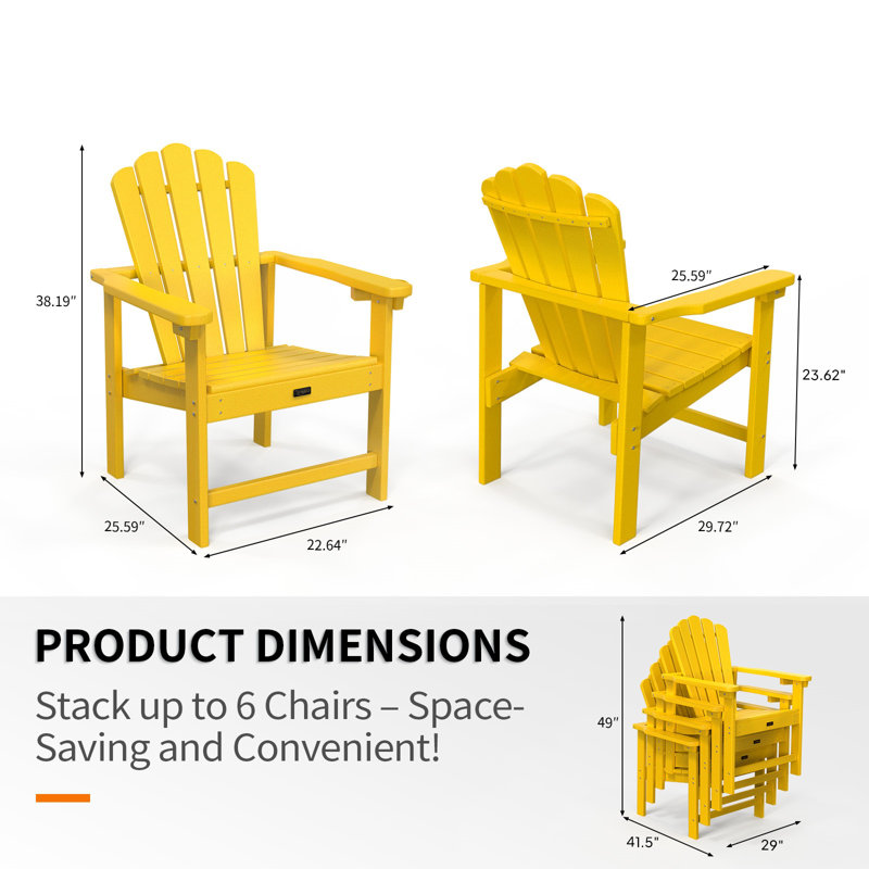 HDPE Patio Stackable Folding Adirondack Chair, Yellow