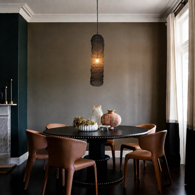 1-Light Satin Black Pendant With A Chain Basket Shade