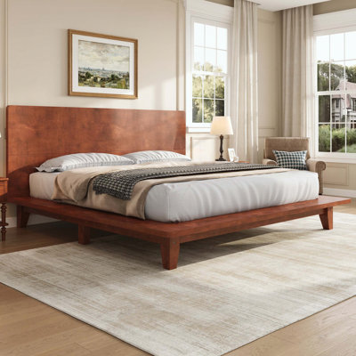 Base de lit plateforme avec tête de lit et lattes en bois