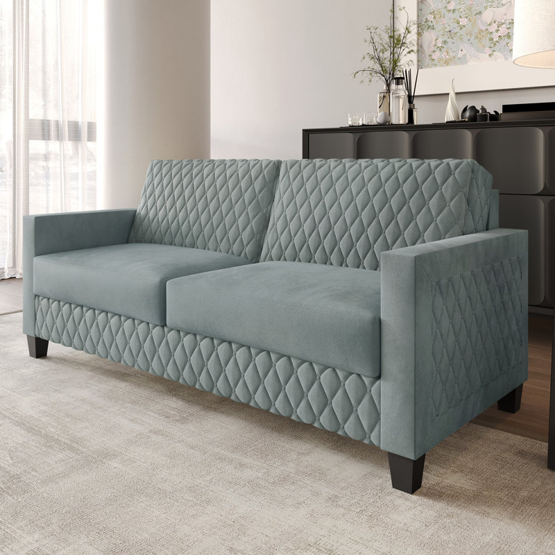 Velvet Upholstered Sofa, Light Blue