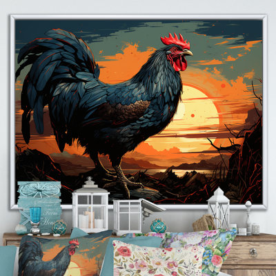 «Sunset Roosters Farmyard II», art mural coq