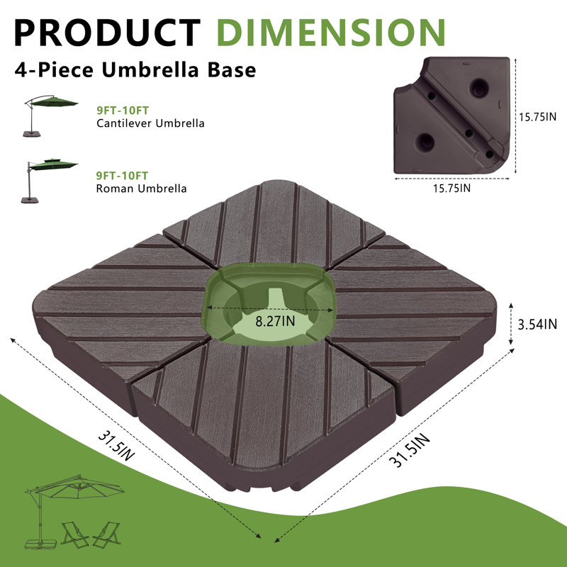 Base de parasol autoportante en porte-à-faux décalée en plastique Latefia (ensemble de 4), Brun