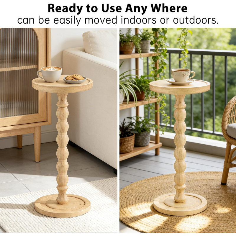 Petite table d'appoint ronde pour les petits espaces, table de boissons à piédestal en bois, table de bout étroite pour canapé de salon, table de chevet moderne pour chambre à coucher