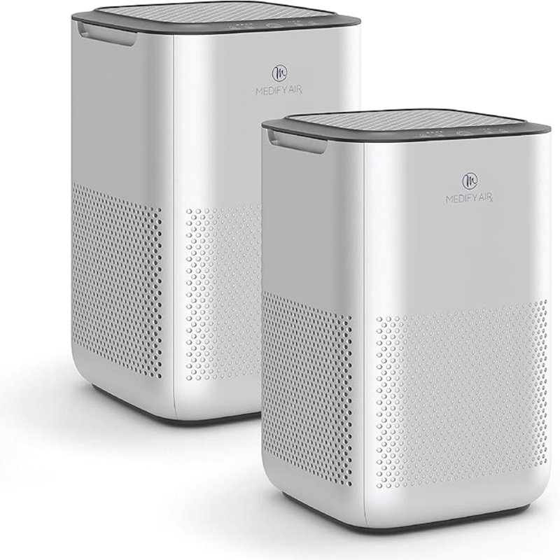 Purificateur d'air Medifier MA-15 avec filtre HEPA H13 véritable | Couverture de 585 pi² en 1 heure pour les allergènes, la fumée, les feux de forêt, la poussière, les odeurs, le pollen et les squames d'animaux | Élimination silencieuse de 99,9% jusqu'à 0,1 microns | Argent, paquet de 2