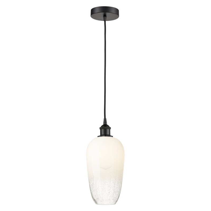 Edison - Caroline - Mini-luminaire suspendu à cordon 1 lumière 7 po, Noir mat, Opale
