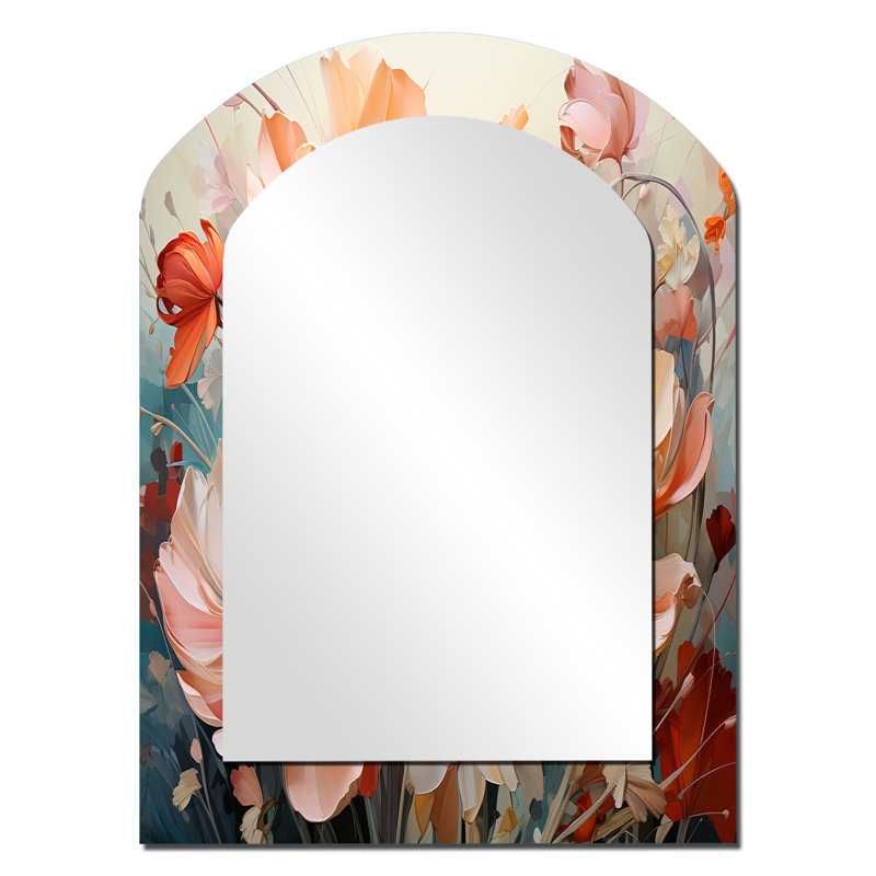 Corail pétale symphonie I - miroir décoratif asymétrique Botanicals, 34 po x 25 po