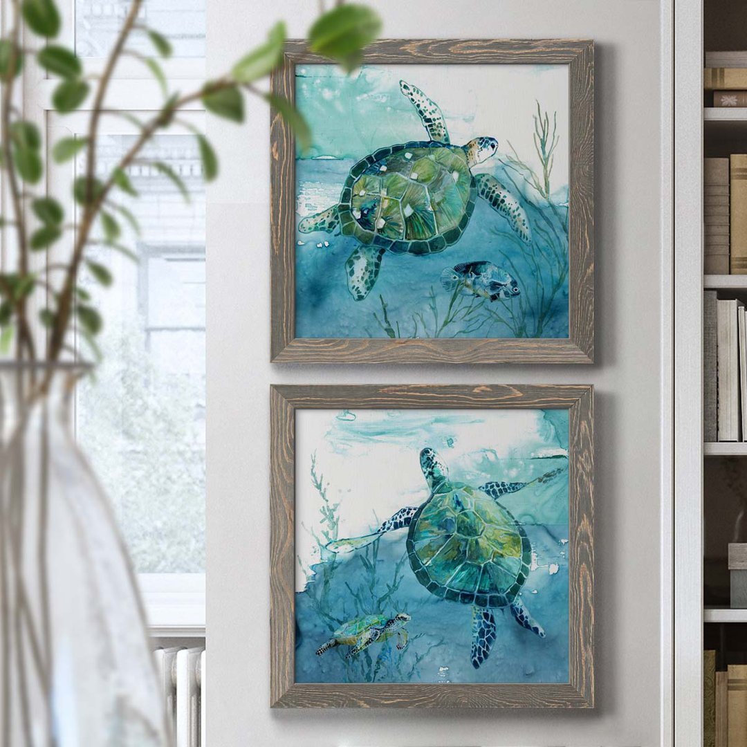 " Delray Sea Turtle I " 2 - Pieces Painting Print (Set of 2) Bay Isle Home™ Frame 