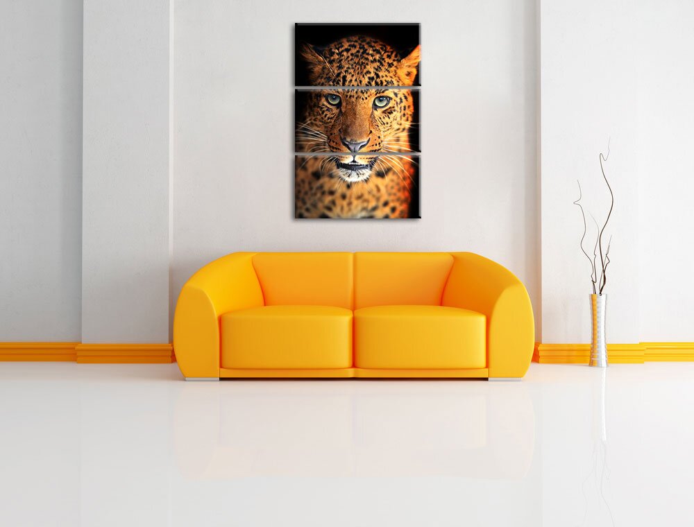 3-tlg. Leinwandbilder-Set „Stolzer Leopard“, Grafikdruck