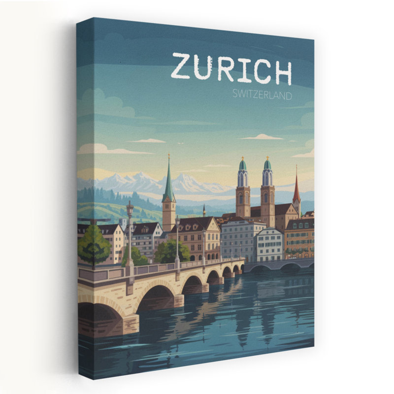 Ville de Zurich, Suisse, paysage urbain tranquille, architecture contemporaine abstraite, art mural, H 36 po x l 24 po