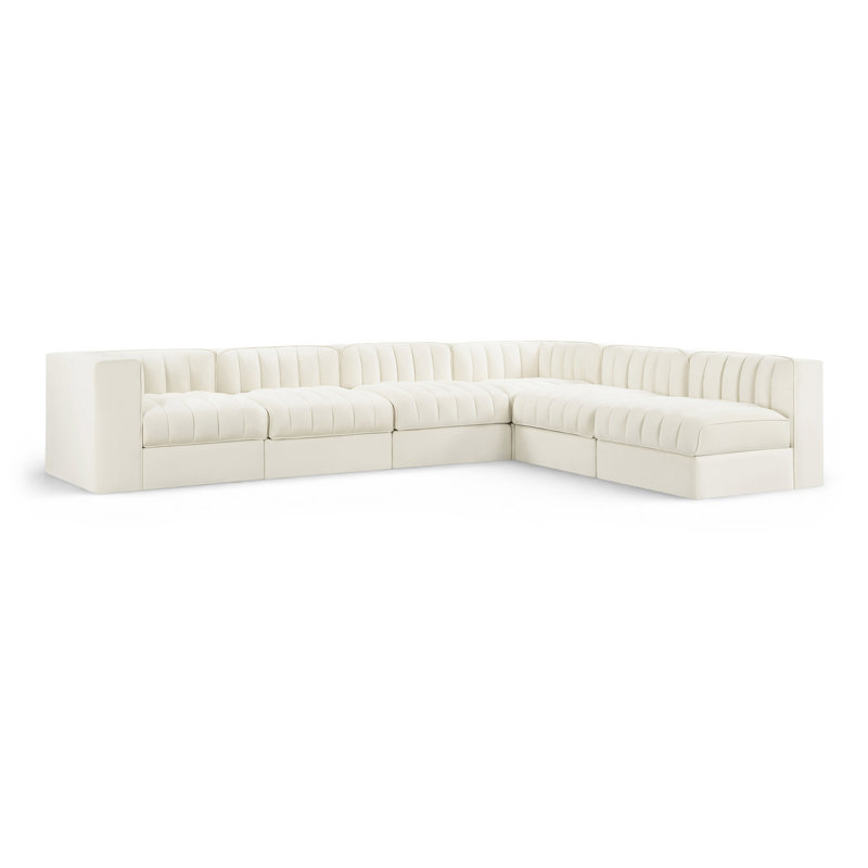 Tissu en velours Demars Performance 6 pièces Canapé modulaire modulaire, Velours crème, 27" H x 126" W x 92" D