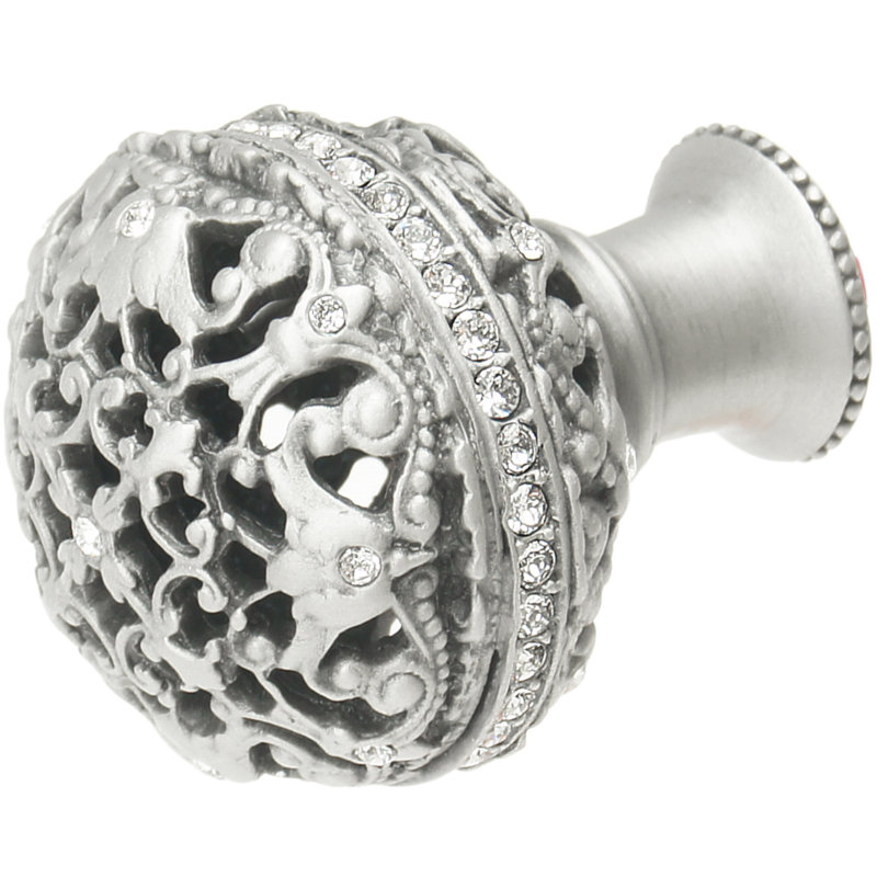 Juliane Grace large knob full round with Swarovski Clear Crystalsin Platinum, Satin