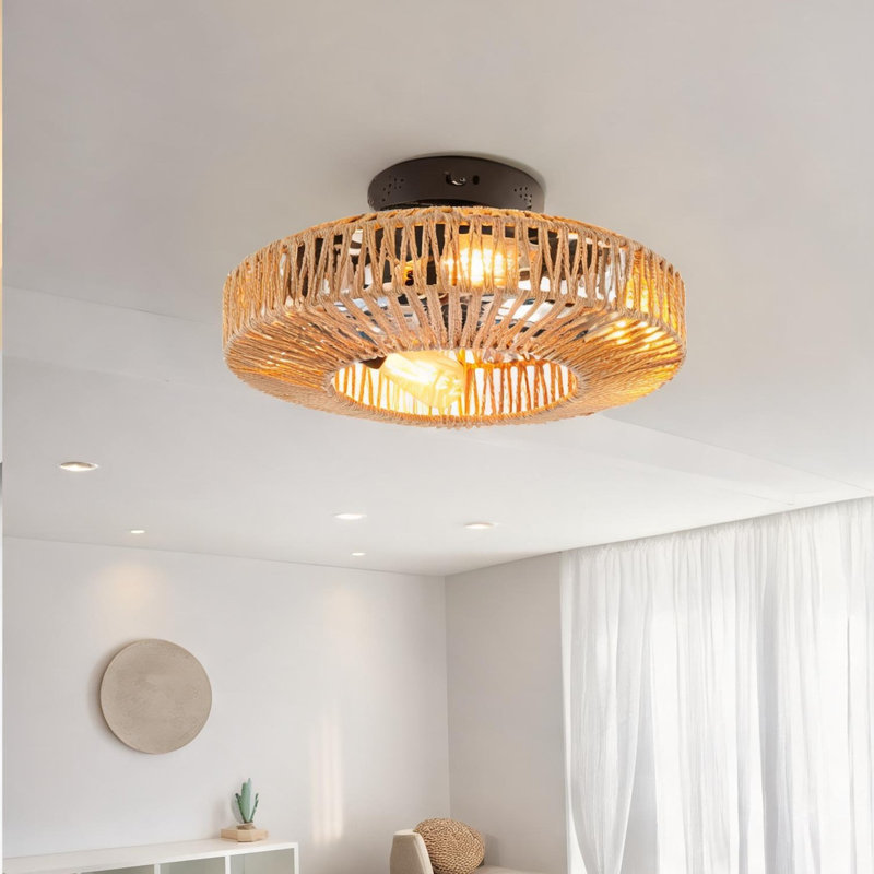 Ventilateur de plafond à télécommande en noir mat, 20 po, avec flux d'air saisonnier, moteur à courant continu, éclairage DEL