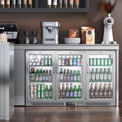 Réfrigérateur à boissons Coolski avec 3 portes, refroidisseur de bar arrière commercial pour le bicarbonate de soude, réfrigérateur à affichage sous le comptoir à hauteur de comptoir pour bar / maison, éclairage en acier inoxydable / à DEL / hom