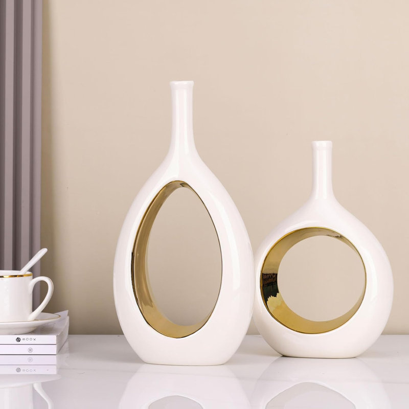 Vase en céramique or brillant , Blanc / Doré
