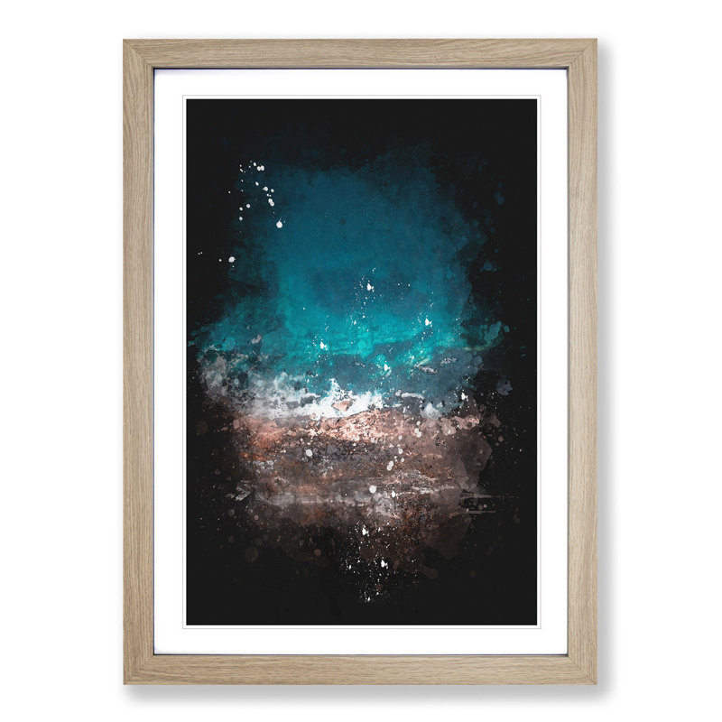 Ocean Hitting Rock in Australia - Picture Frame Painting Print, 45cm H x 33cm W x 2cm D, Oak Framed