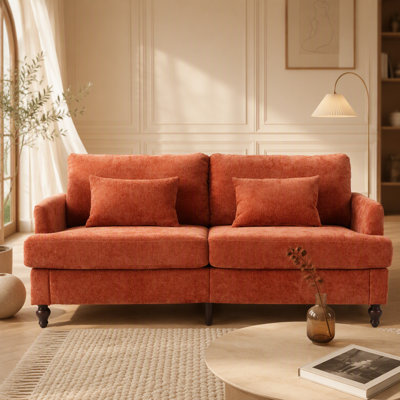 Mid Century Modern chenille Fabric Loveseat sofa, 2-Seat Upholstered Loveseat Sofa Modern Couch for Living Room,Brown wood feet sofa for Bedroom, Reading
