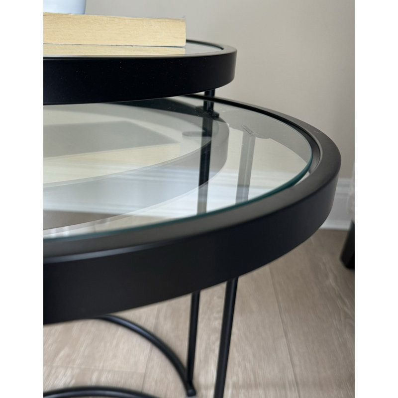 Middlewich Glass Top Frame Nesting Tables, Brown, Clear Glass