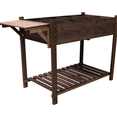 8 Garden Bed With Foldable Table Ledge - Brown Finish Large Raised Planter Box For Veggies And Herbs Wood
