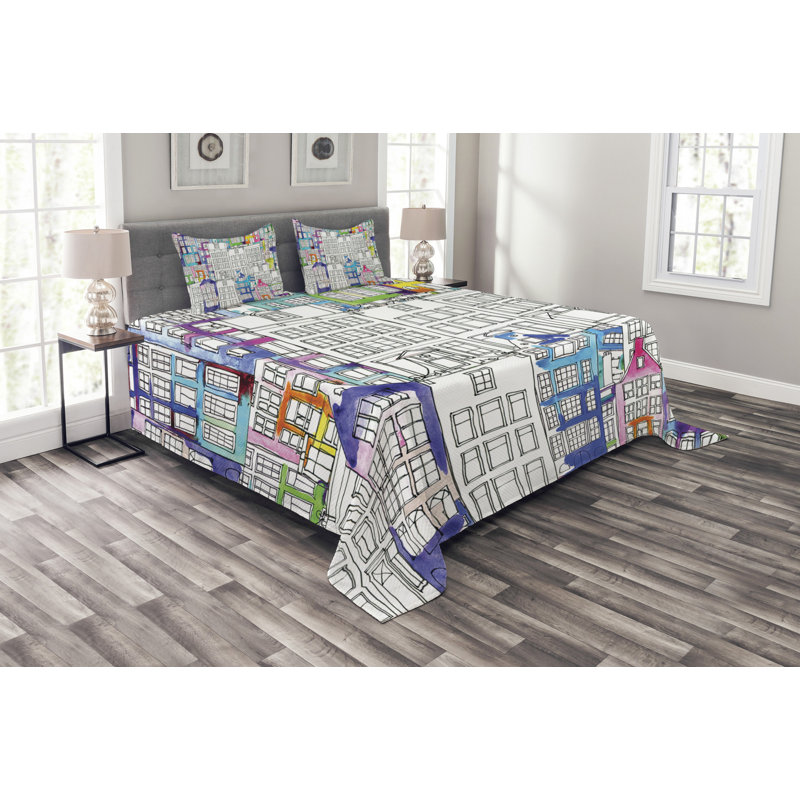 Adael Black/Blue Microfibre Bedspread Set, 220 x 264 cm