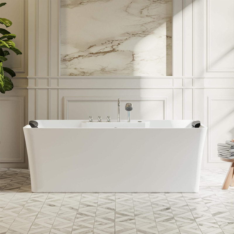 59 " L x 29.5 " W Freestanding and Mounting / Installation Required Whirlpool Plastic / Acrylic Bathtub with Faucet