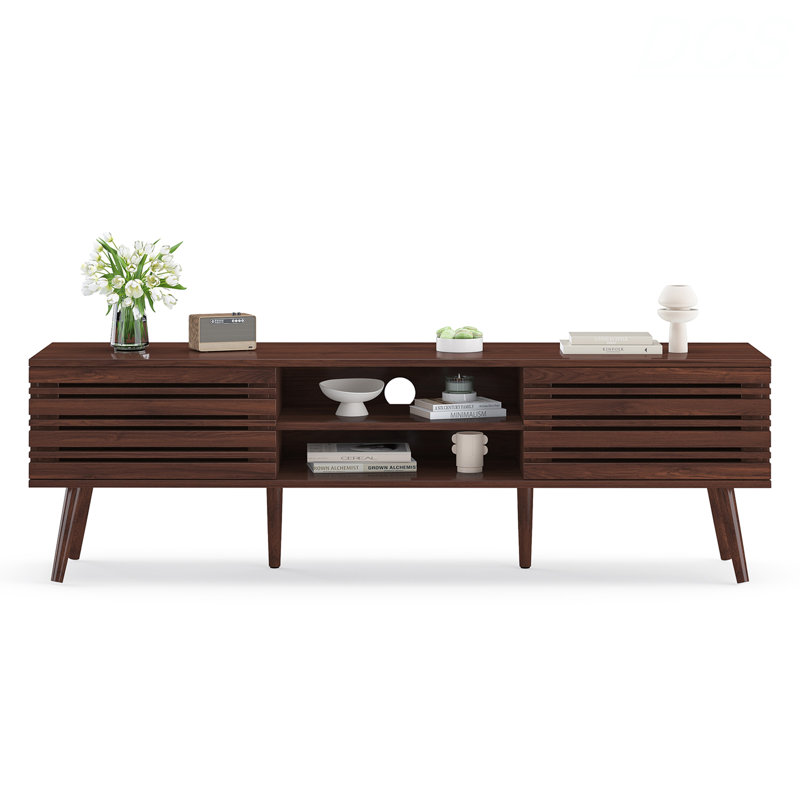 Meuble télé Mid-Century pour téléviseur de 70 po ou moins, Bois brun foncé