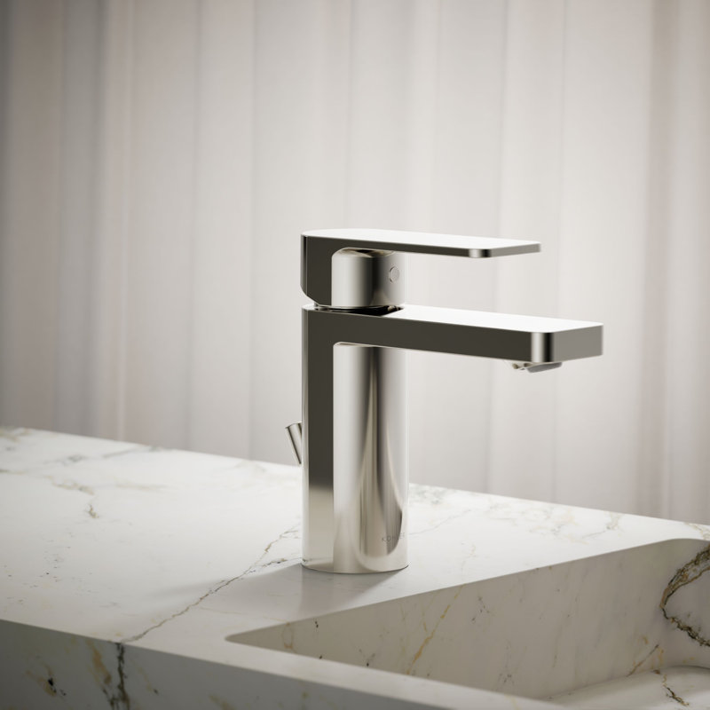 Robinet de salle de bain monotrou avec drain, Nickel poli