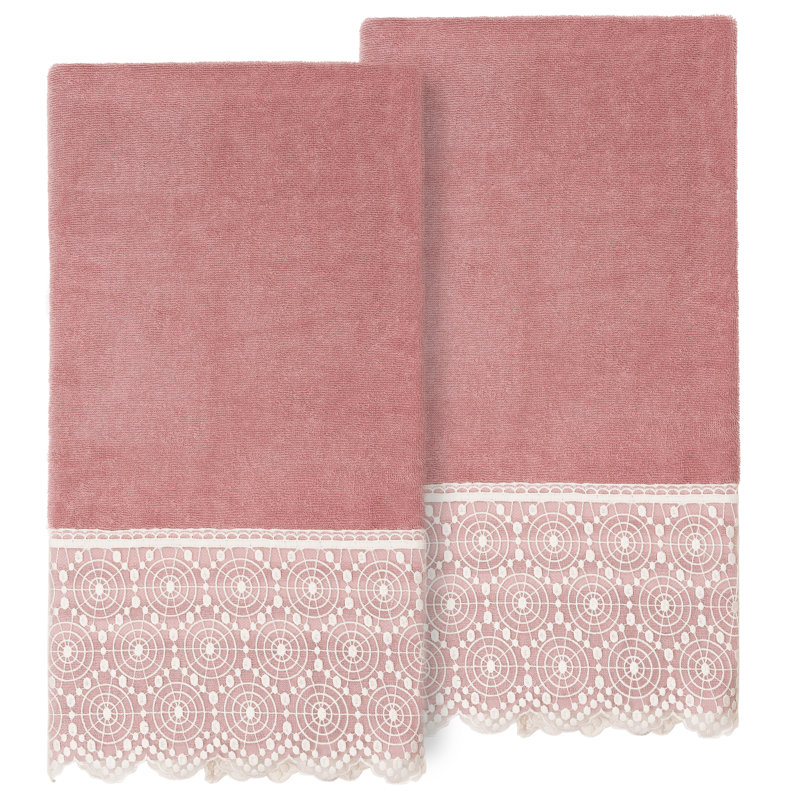 Débarbouillette en coton , Rose-thé / blanc, Serviettes de bain ‑ emballage de deux