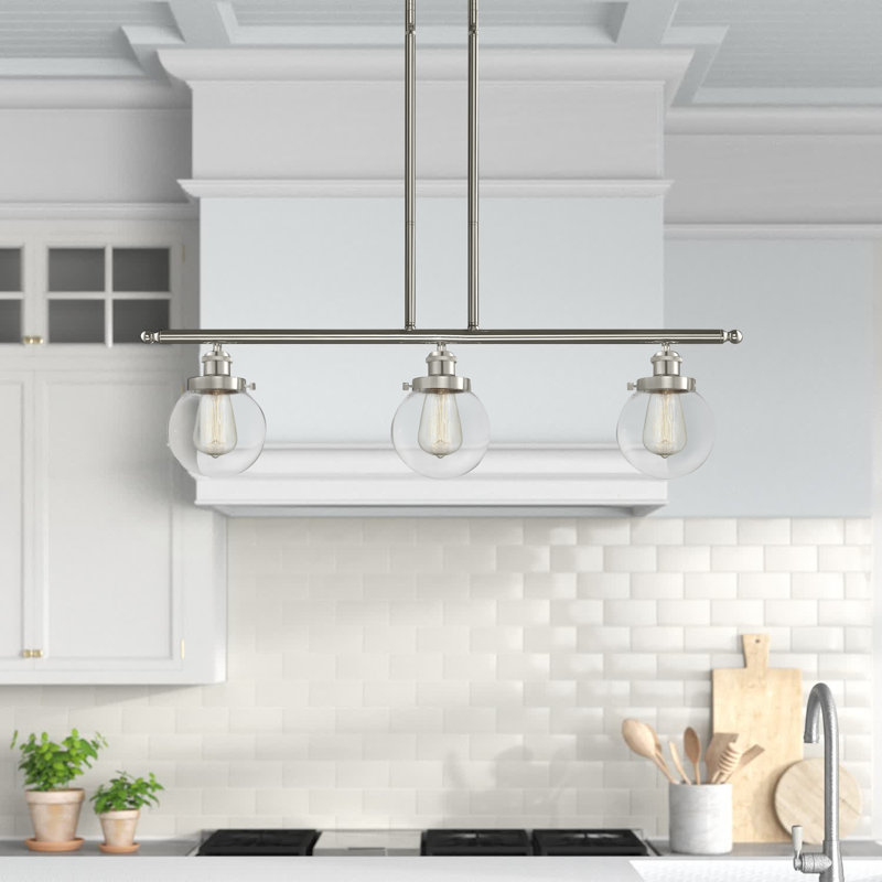 Chippewa 3 - Light Kitchen Island Pendant, No Bulb Included, Brushed Satin Nickel, Clear