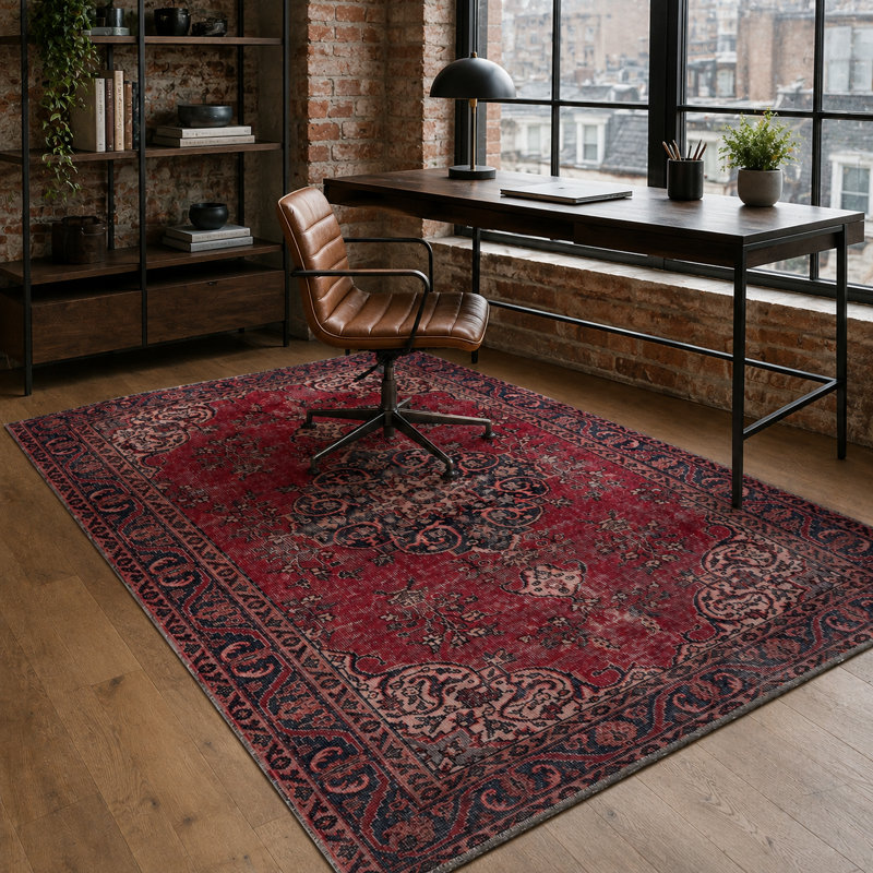 Netline Home Linked Patina Burgundy Vintage Washable Rug, 60 x 100 cm