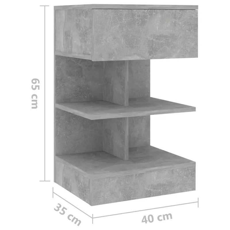 Gilliane Bedside Cabinet 40x35x65 cm Engineered Wood, Concrete Grey, Concrete Grey, Individual
